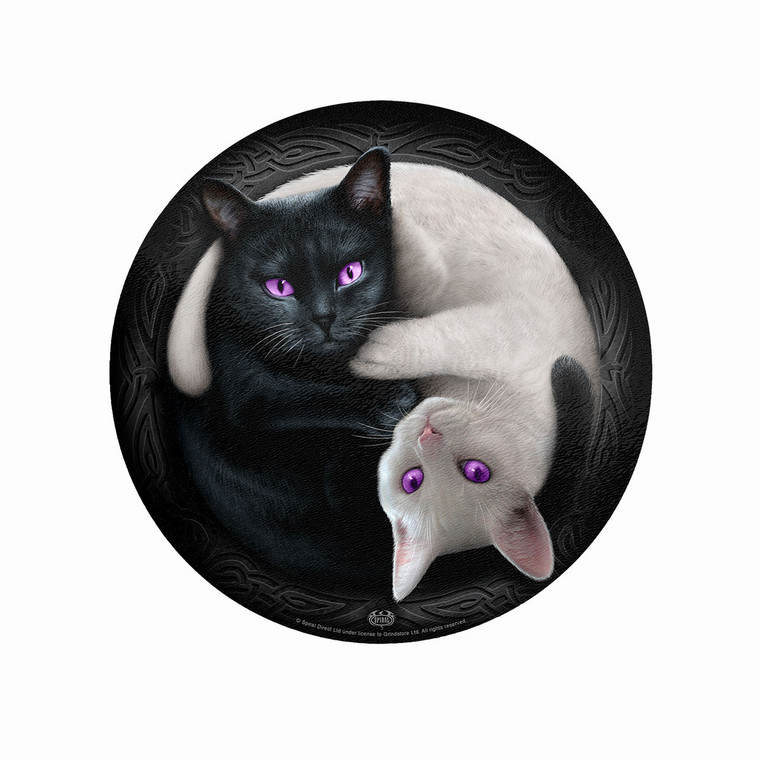 Spiral Glass Chopping Board: Yin Yang Cats (Clear) (Circular)
