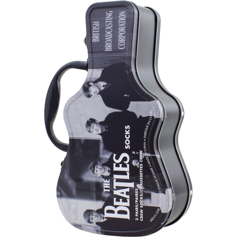 The Beatles Unisex Sock Guitar Tin: Black & White Band (Black) (UK Size 6.5 - 11)