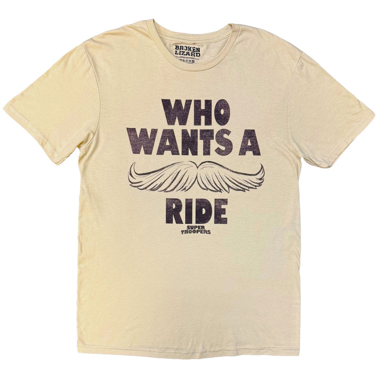 Broken Lizard Unisex T-Shirt: Who Wants A Ride? (Sand)