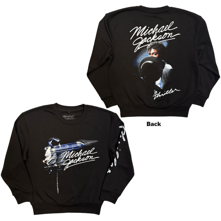 Michael Jackson Unisex Sweatshirt-Shirt: Thriller / Hat Poses (Black) (Back Print)