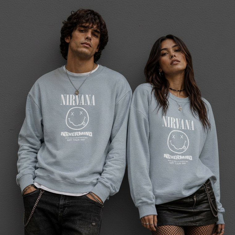 Nirvana Unisex Unplugged Sweatshirt: Nevermind Tour 1991 (Blue) (Back Print)