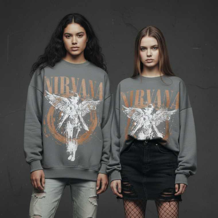 Nirvana Ladies Unplugged Sweatshirt: In Utero Angel Circle (Grey)
