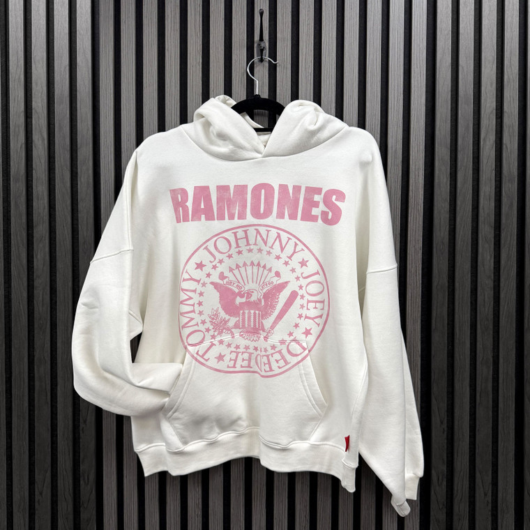 Ramones Ladies Unplugged Pullover Hoodie: Pink Presidential Seal (Natural)