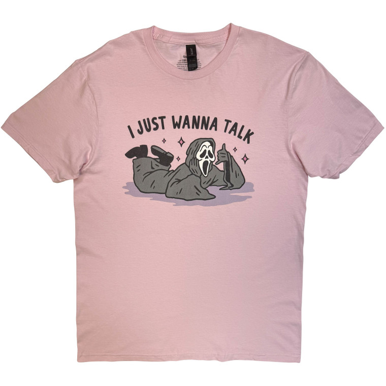 Ghostface Unisex T-Shirt: I Just Wanna Talk (Pink)