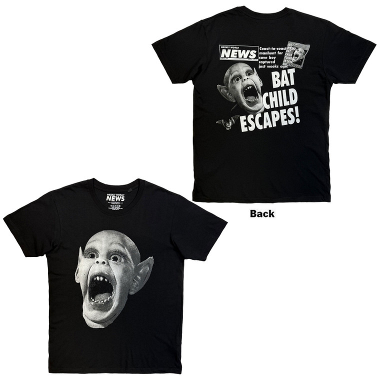 Weekly World News Unisex T-Shirt: Jumbo Bat Boy (Black) (Back Print)