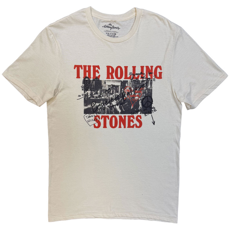 The Rolling Stones Unisex T-Shirt: Beggars Banquet Graffiti (Natural)