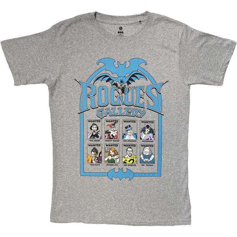 DC Comics Unisex T-Shirt: Batman Batman Rogues Gallery (Grey)