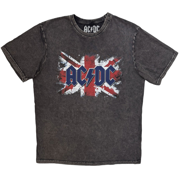 AC/DC Unisex Stone Wash T-Shirt: Logo (Charcoal Grey)