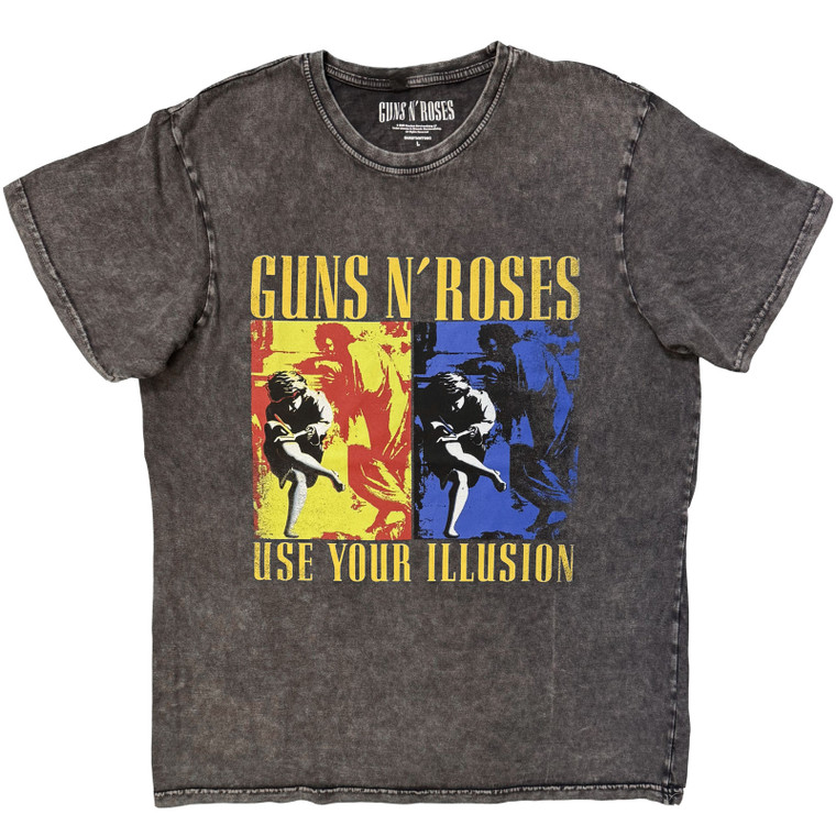 Guns N' Roses Unisex Stone Wash T-Shirt: Use Your Illusion (Charcoal Grey)