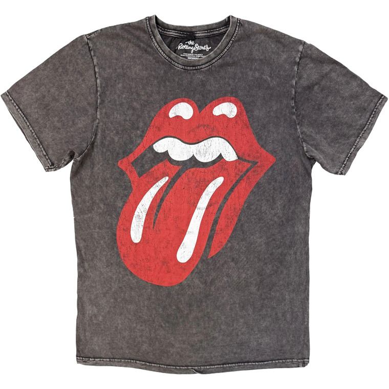 The Rolling Stones Unisex Stone Wash T-Shirt: Classic Tongue (Charcoal Grey)