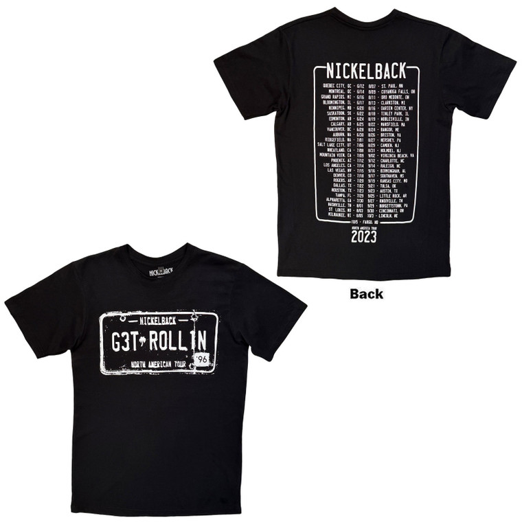 Nickelback Unisex Carbon T-Shirt: Get Rollin' Tour (Black) (Back Print)