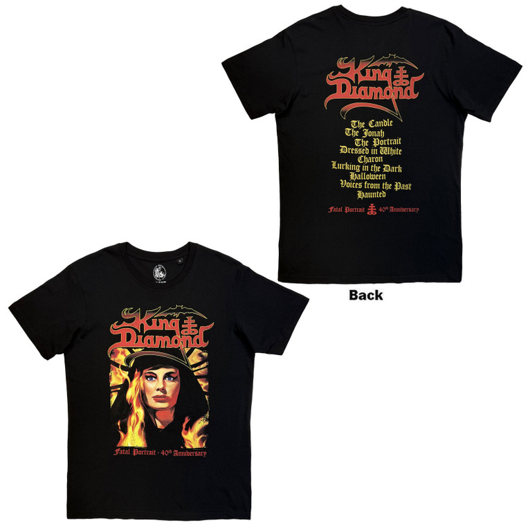 King Diamond Unisex T-Shirt: Fatal Portrait (Black) (Back Print)