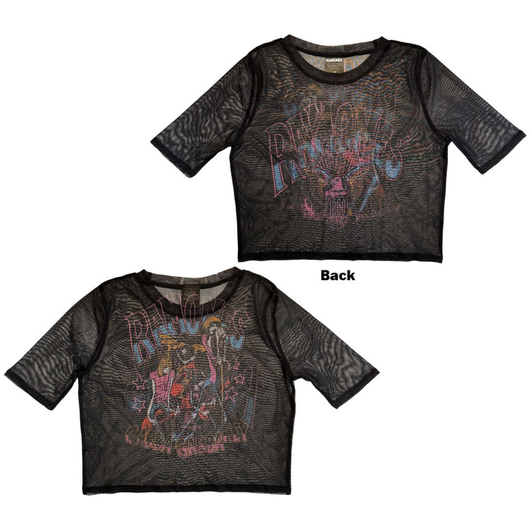 Ramones Ladies Mesh Crop Top: Graffiti Illustration (Black) (Back Print)