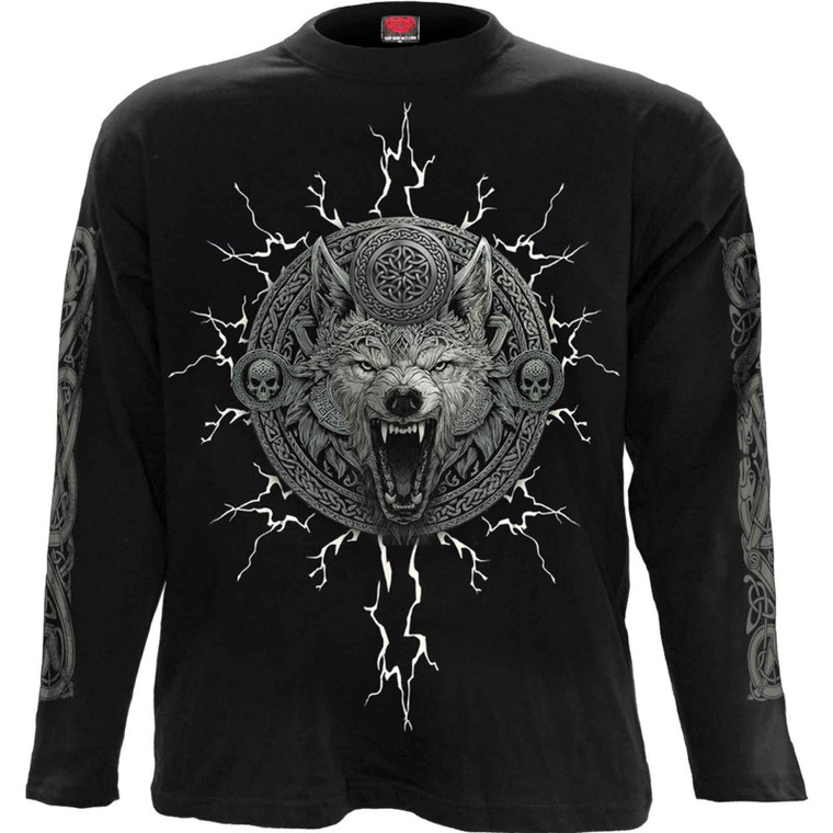 Spiral Unisex Long Sleeve T-Shirt: Valhalla (Black) (Back & Sleeve Print)