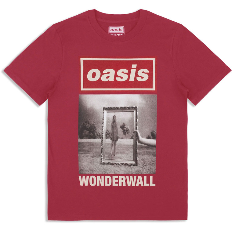 Oasis Unisex T-Shirt: Wonderwall Single Cover (Maroon Red) (Ex-Tour)
