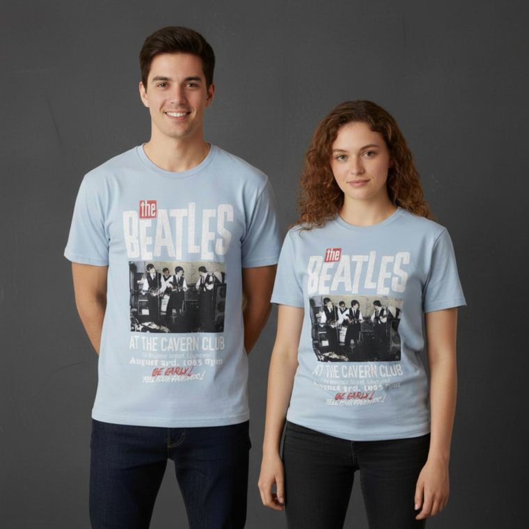 The Beatles Unisex Unplugged T-Shirt: Cavern (Light Blue) (Back Print)