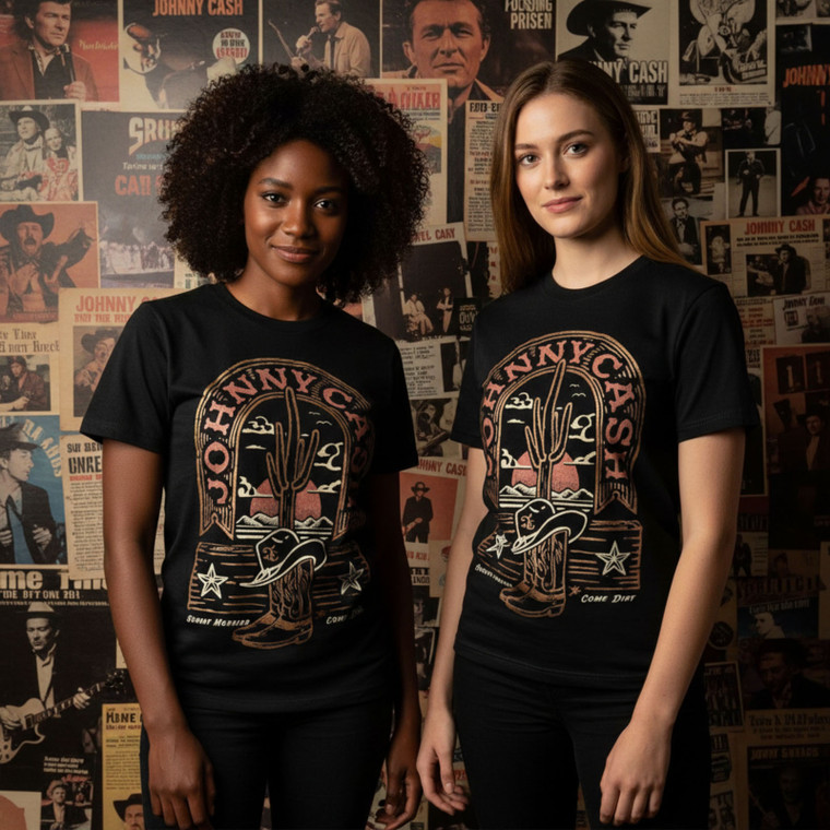 Johnny Cash Ladies Unplugged T-Shirt: Sunday Morning (Black)