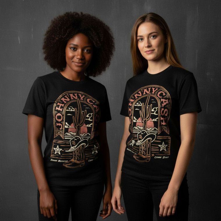 Johnny Cash Ladies Unplugged T-Shirt: Sunday Morning (Black)