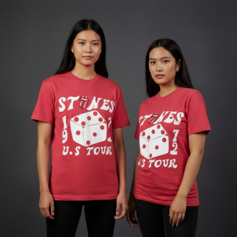 The Rolling Stones Ladies Unplugged T-Shirt: Dice Tour '72 (Pink)