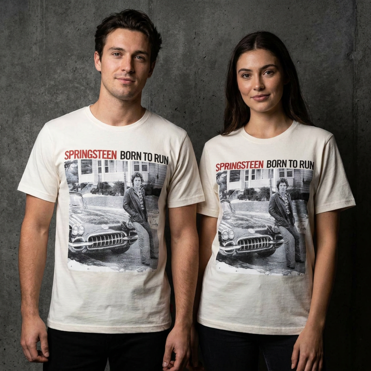 Bruce Springsteen Unisex Unplugged T-Shirt: Born To Run (White) (Back Print)