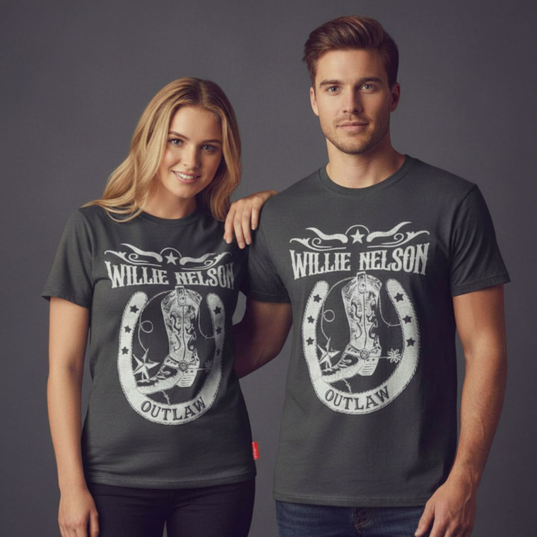 Willie Nelson Unisex Unplugged T-Shirt: Outlaw (Charcoal Grey)