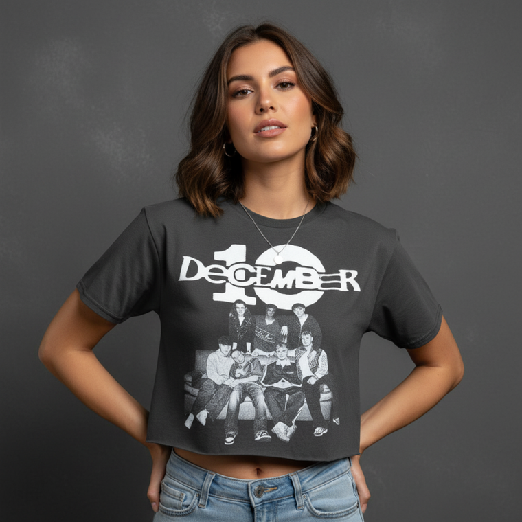 December 10 Ladies Crop Top: Group White (Charcoal)