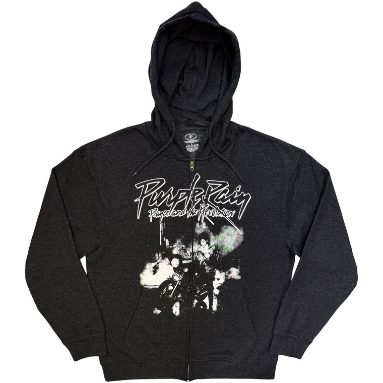 Prince Unisex Zipped Hoodie: Purple Rain Mono (Charcoal)