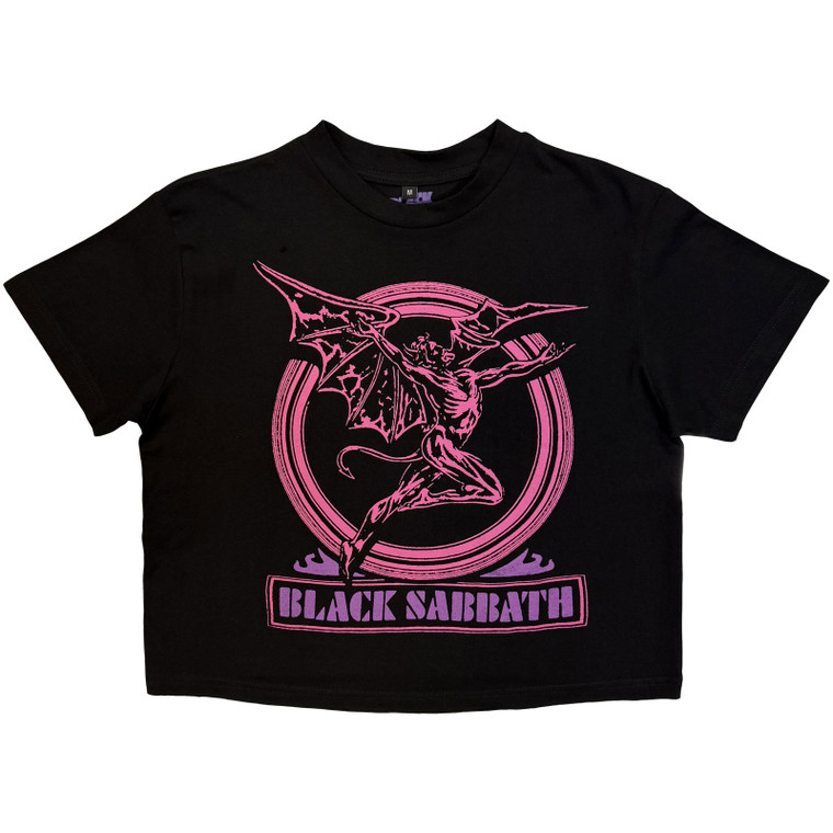 Black Sabbath Ladies Crop Top: Neon Pink Henry (Black)
