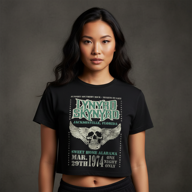 Lynyrd Skynyrd Ladies Crop Top: Winged Skull (Black)