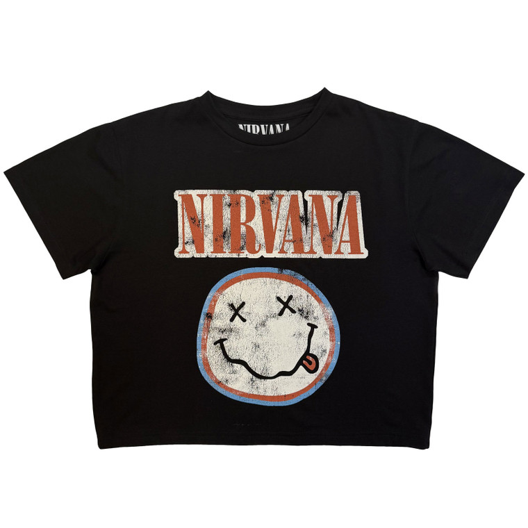 Nirvana Ladies Crop Top: Distressed Logo (Black)