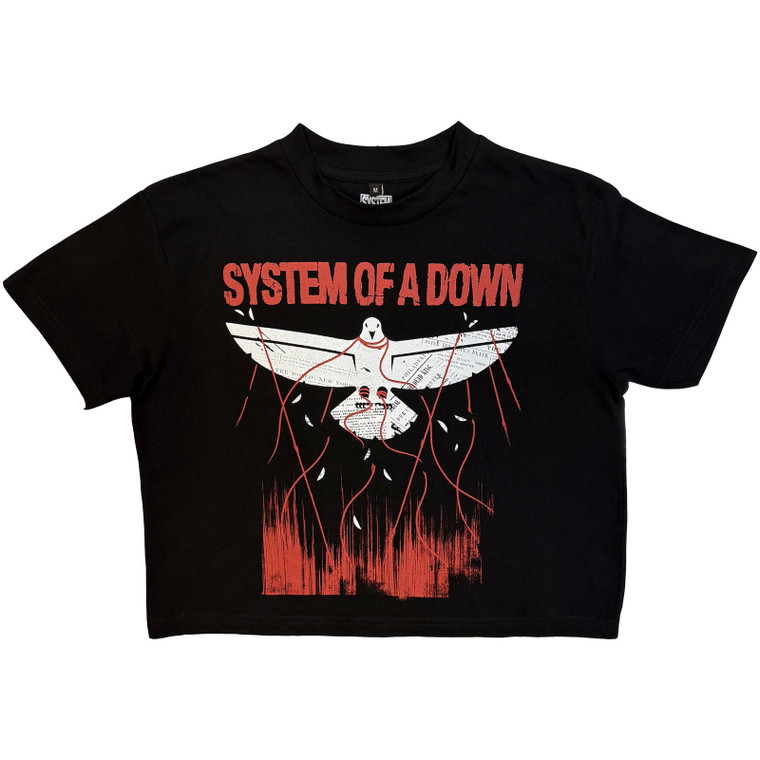 System of a Down Ladies Crop Top: Dove Overcome (Black)