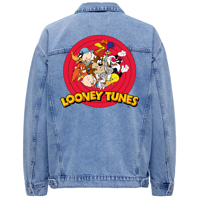 Looney Tunes Unisex Denim Jacket: Group Bullseye Washed (Denim Blue) (Back Print)