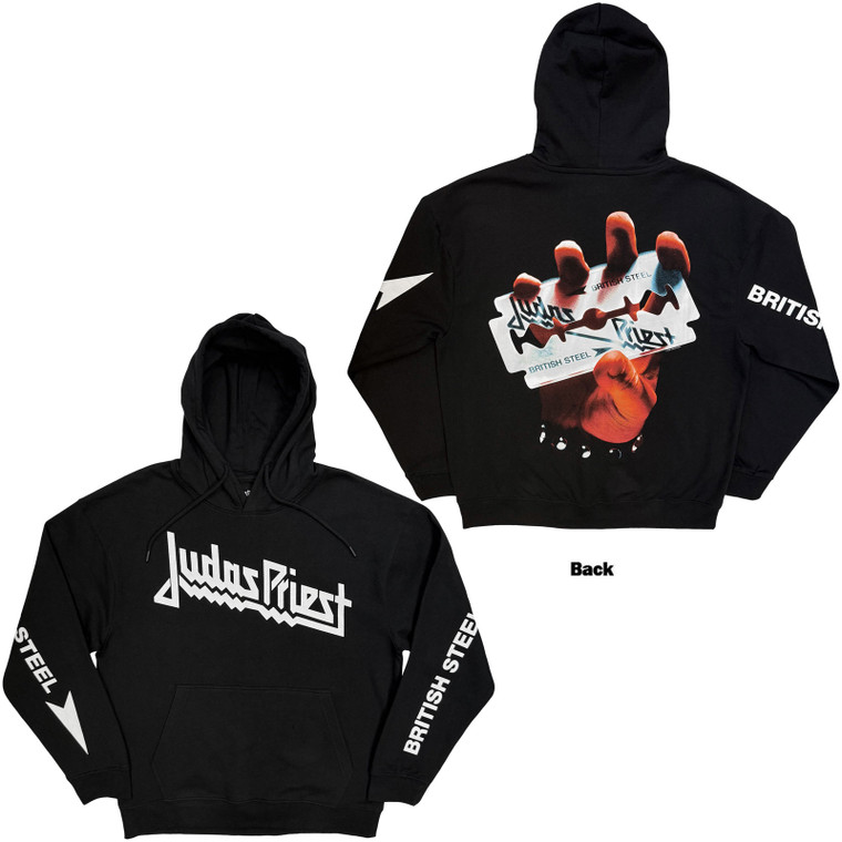 Judas Priest Unisex Zipped Hoodie: British Steel (Black) (Back Print)