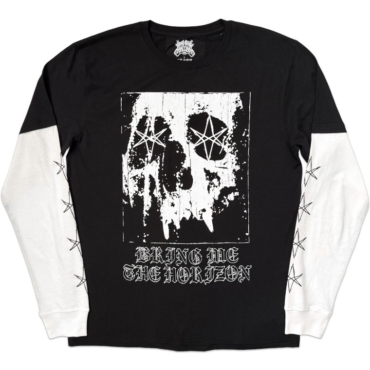 Bring Me The Horizon Unisex Layered Long Sleeve T-Shirt: Oversized Skull (Black & White) (Sleeve Print)