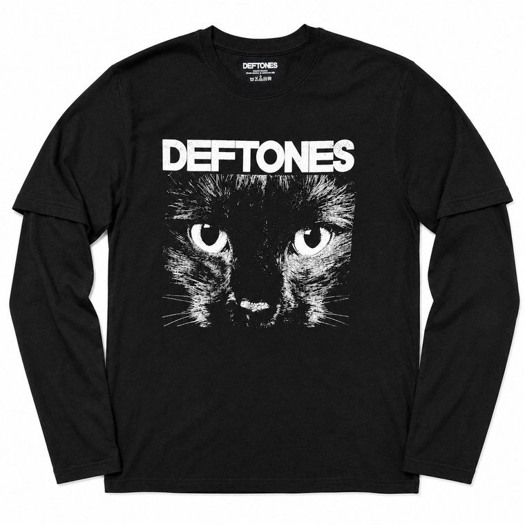 Deftones Unisex 2 In 1 Layered Long Sleeve T-Shirt: Sphynx (Black)