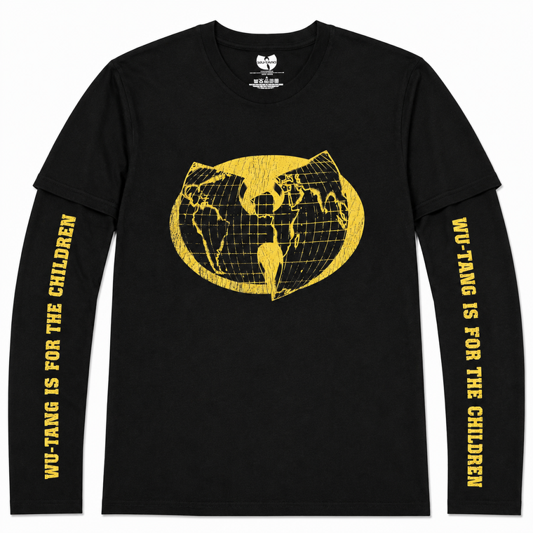 Wu-Tang Clan Unisex 2 In 1 Layered Long Sleeve T-Shirt: World For The Children (Black) (Sleeve Print)