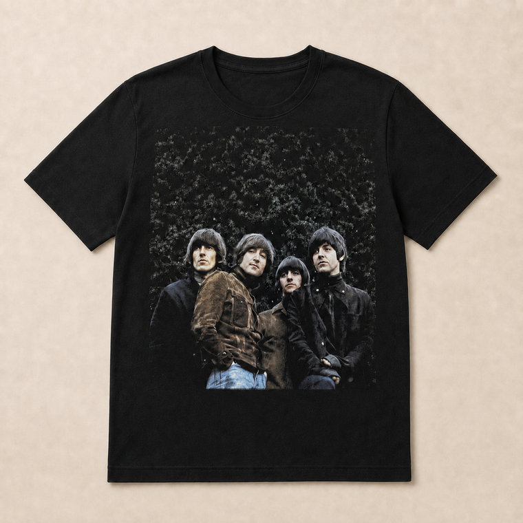 The Beatles Unisex T-Shirt: Rubber Soul Photo (Black)