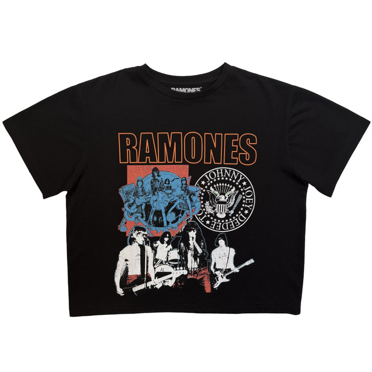 Ramones Ladies Crop Top: Montage (Black)