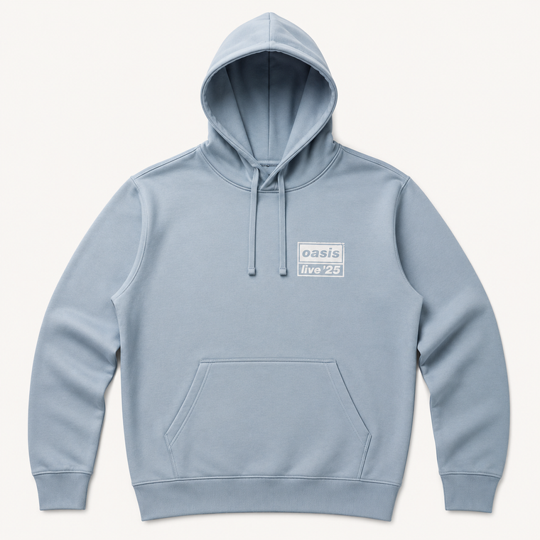 Oasis Live '25 Distressed Lock up Pocket Unisex Light  Blue Hoodie