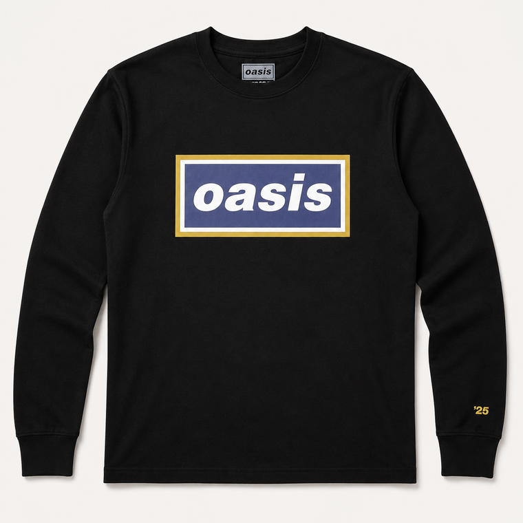 Oasis Unisex Long Sleeve T-Shirt: Navy Gold Logo (Black) (Ex-Tour)