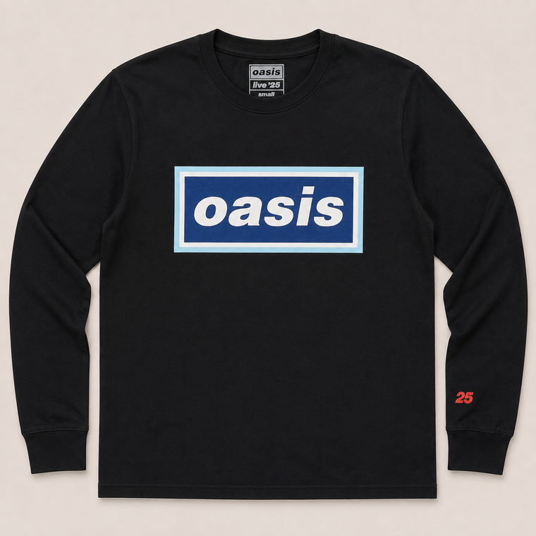 Oasis Unisex Long Sleeve T-Shirt: 96 Blue Logo (Black) (Ex-Tour)