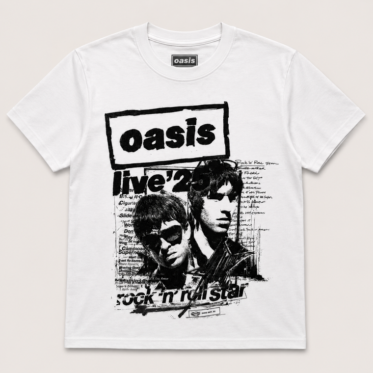 Oasis Kids T-Shirt: Live '25 Rock N Roll Star (White) (Ex-Tour)