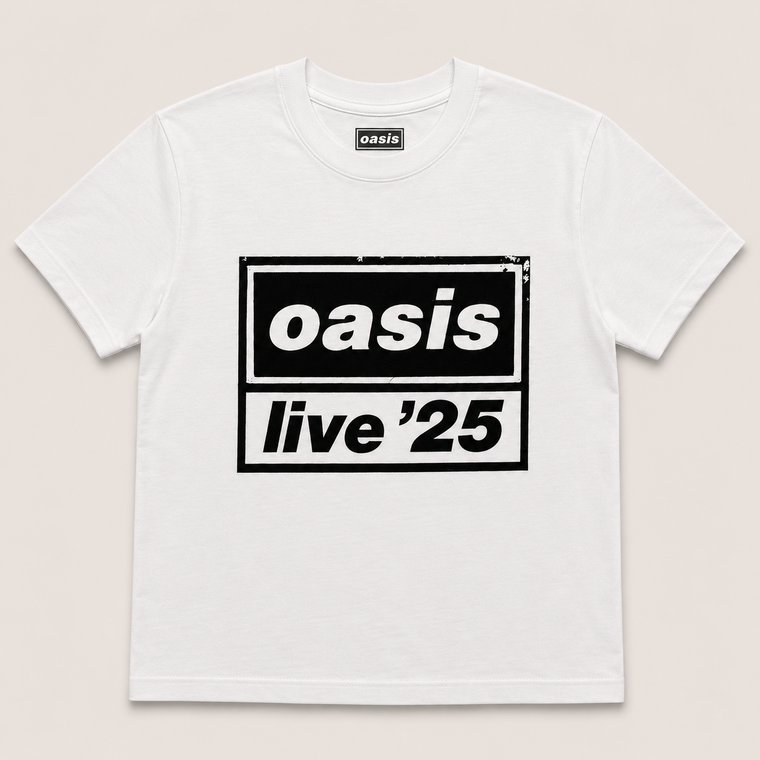 Oasis Kids T-Shirt: Live '25 Distressed Lockup (White) (Ex-Tour)