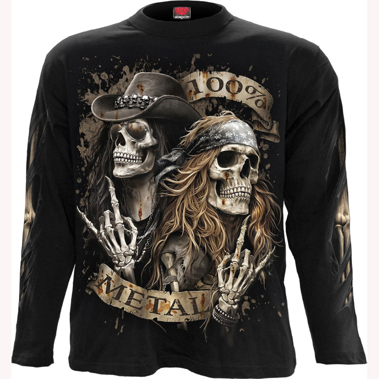 Spiral Unisex Long Sleeve T-Shirt: Pure Metal (Black) (Back & Sleeve Print)
