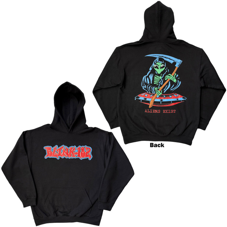 Blink-182 Unisex Pullover Hoodie: Alien Reaper (Black) (Back Print)