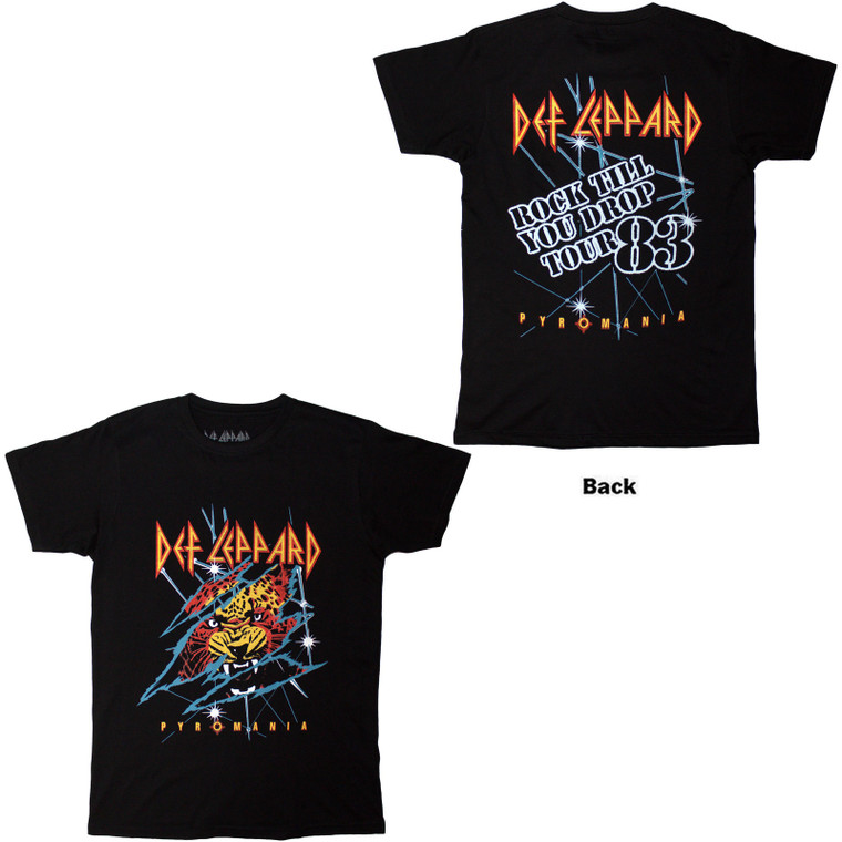 Def Leppard Unisex T-Shirt: Rock Till You Drop (Black) (Back Print)
