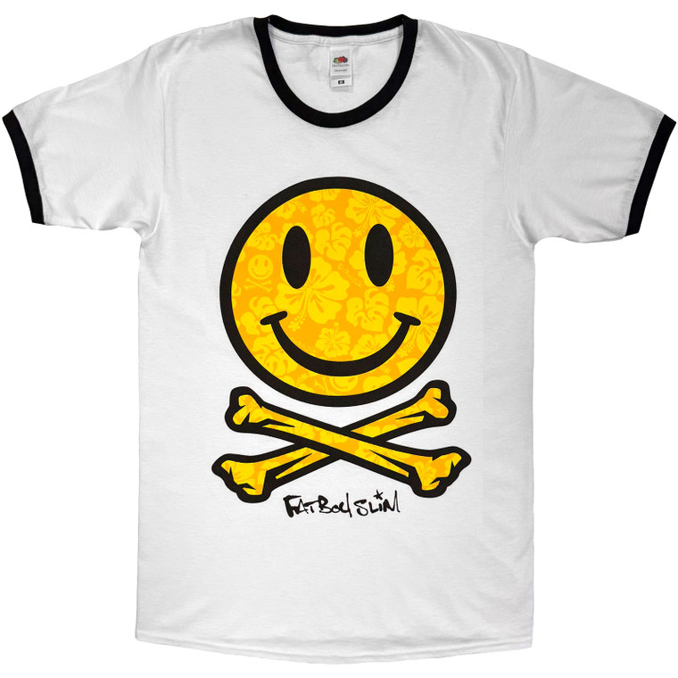 Fatboy Slim Unisex Ringer T-Shirt: Hawaiian Happy Face (White)