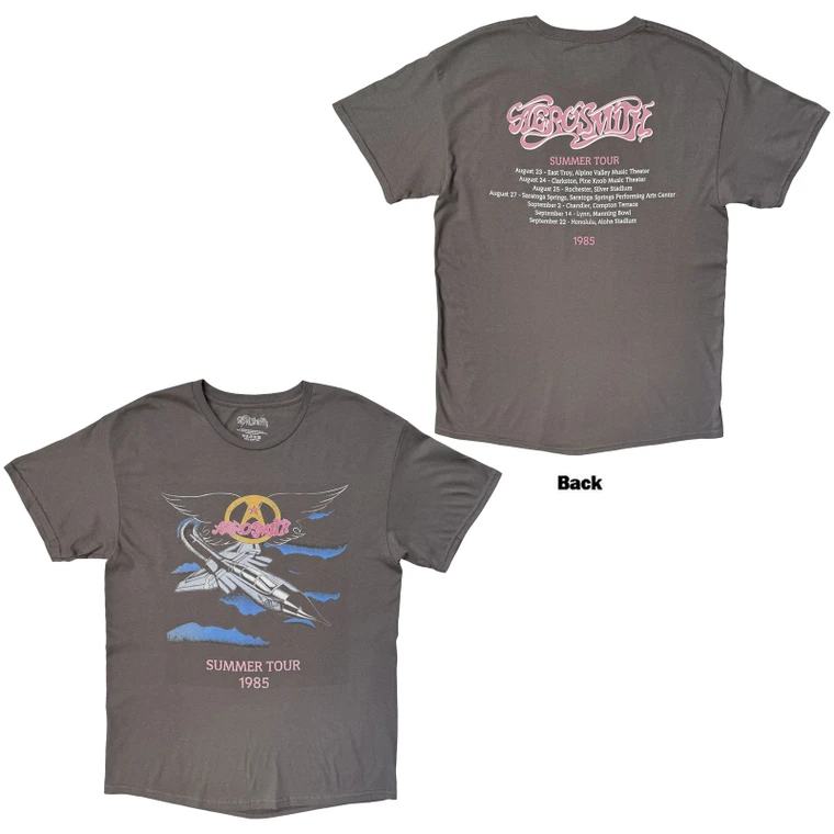 Aerosmith Unisex T-Shirt: Summer Tour '85 (Charcoal) (Back Print)