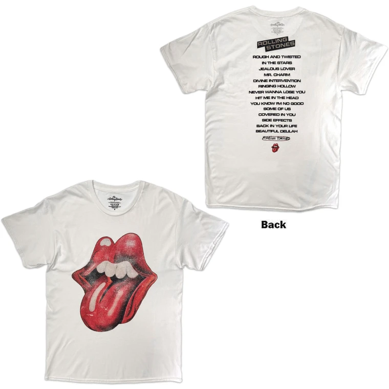 Rolling Stones Unisex T-Shirt: Foreign Tongues Tracklist F&B (White) (Back Print)