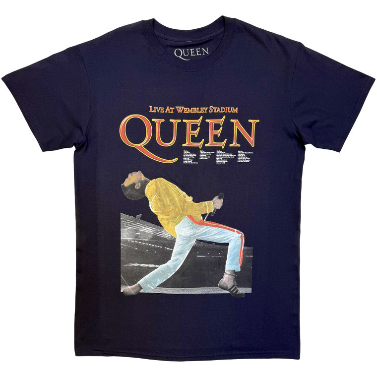 Queen Unisex T-Shirt: Wembley Stadium (Navy Blue)